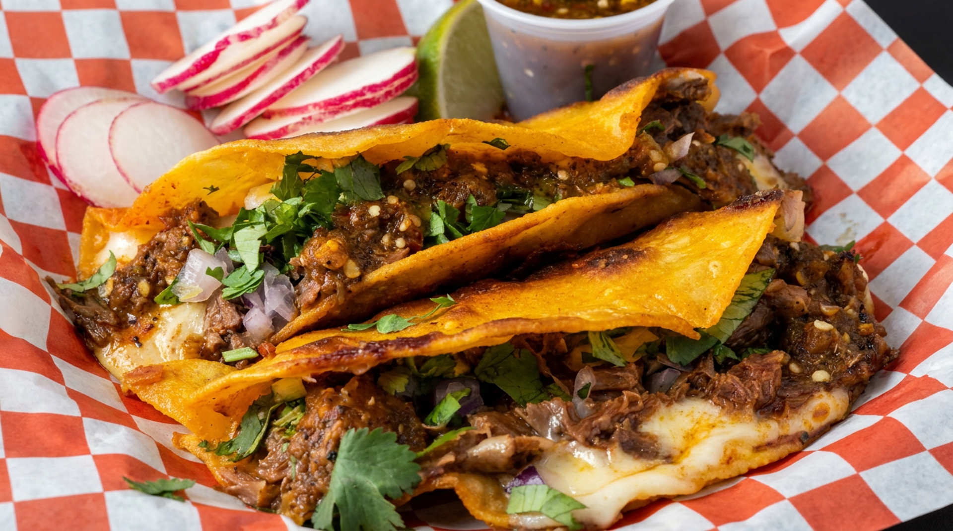Birria tacos and horchata